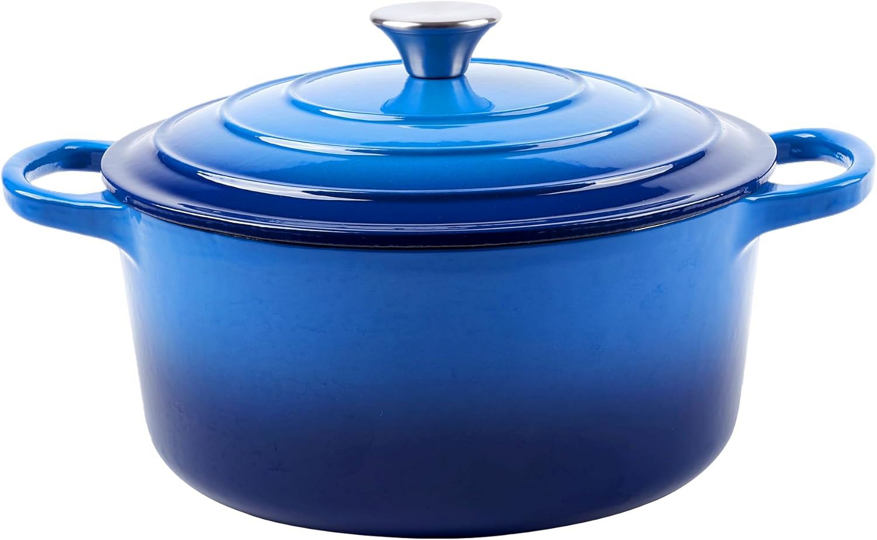 6 Quart Dutch Oven Enameled Cast Iron with Lid - Big Dual Handles - Oven Safe up to 500°F - Classic Round Pot for Versatile Cooking (Blue, 6 QT)